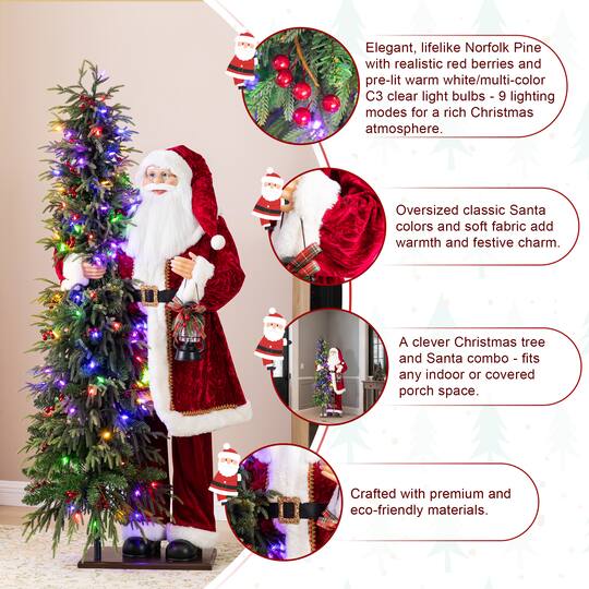 Glitzhome® 4ft. Oversized Traditional Christmas Santa with 5ft Lighted PE Dripping Christmas Tree